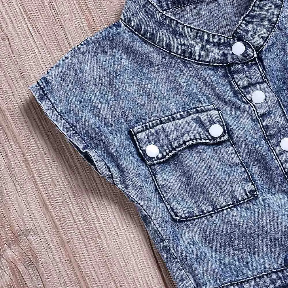 Детский джинсовый комбинезон с бантом для девочек и мальчиков|Ромперы| |