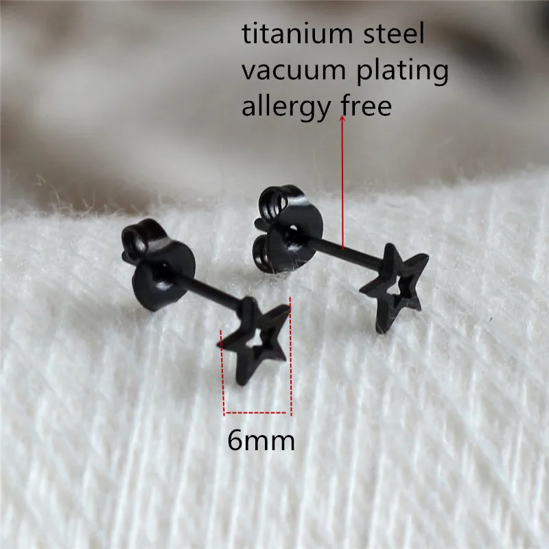 

Titanium Black Star Stud Earrings 316L Stainless Steel Jewelry Allergy Free No Fade IP Plating 6mm