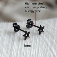 titanium black star stud earrings 316l stainless steel jewelry allergy free no fade ip plating 6mm