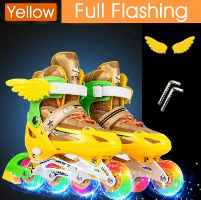 full-bscb-Yellow Новые детские роликовые коньки для мальчиков и девочек, регулируемый размер, мигающие ботинки для катания на роликах для детей - Цвет: full-bscb-Yellow