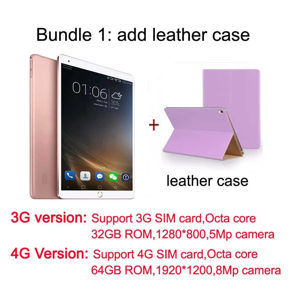 add leather case 10,1 дюймов 2 в 1 планшетный ПК 3g/4G Телефонный звонок Android 8,1 Wi-Fi Bluetooth 4 ГБ/64 Гб Восьмиядерный Dual SIM Поддержка GPS ПК с клавиатурой - Комплект: add leather case