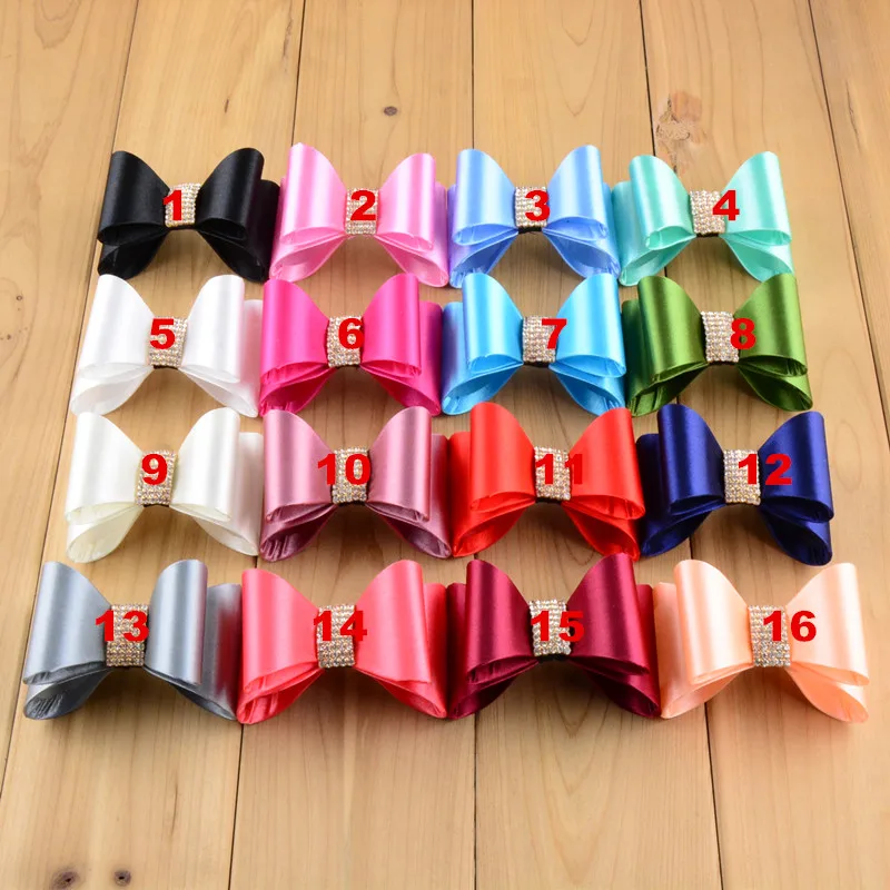 Оптовая продажа 3 2 дюйма однотонный бант без зажима блестящие супер жесткие