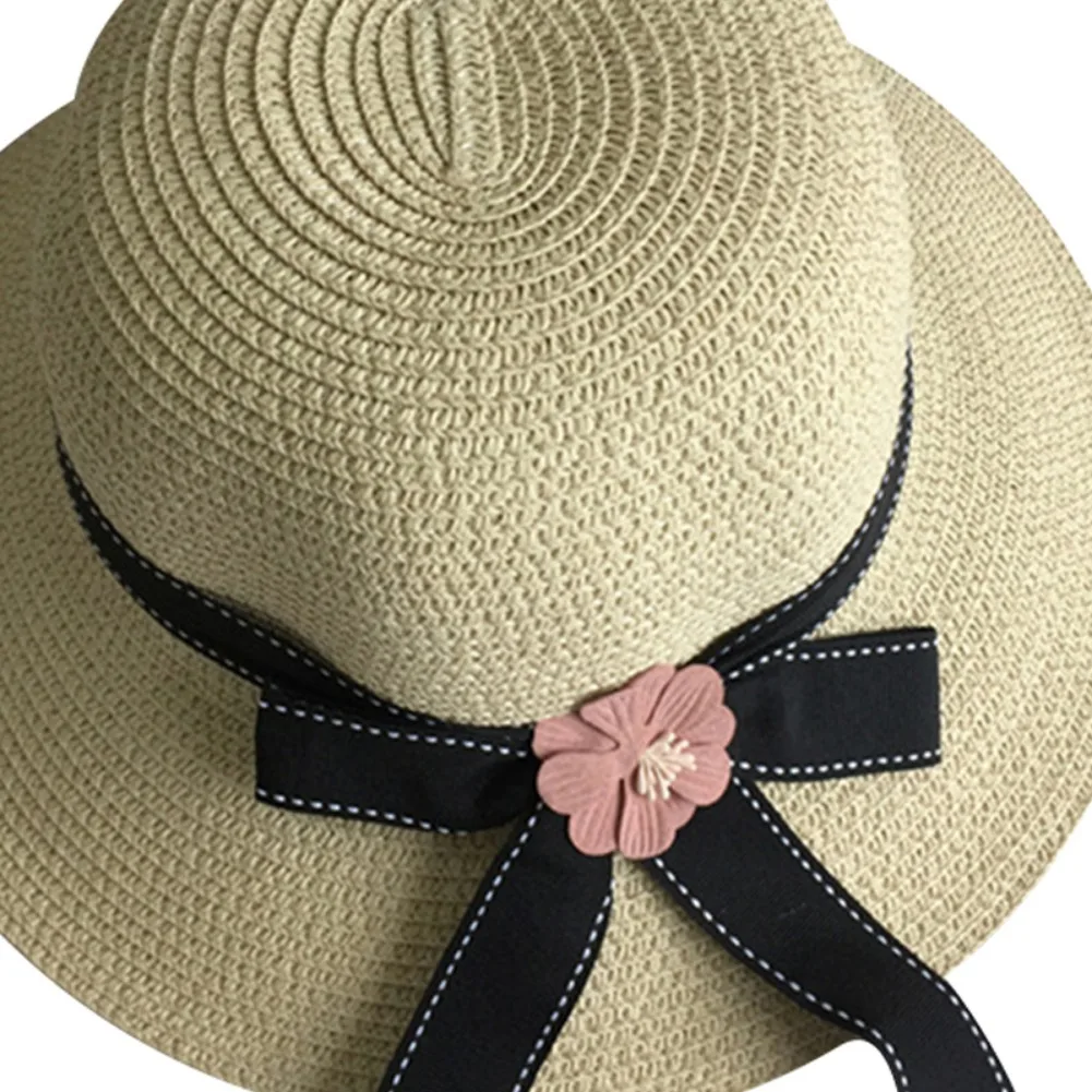 

2019 summer Fashion Design Wide Brim Flowers bowknot Straw Hat grils Flower Foldable Brimmed Sun Hat Summer Hats For women