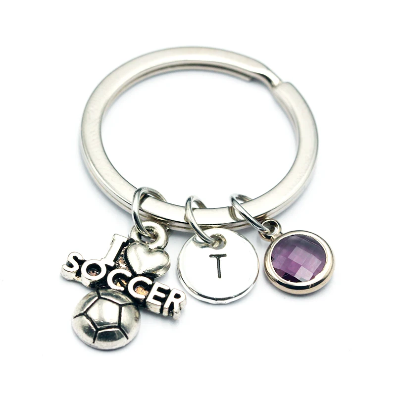 2020 New I Love Soccer Charm Pendant Keyring Birthstone Keychains A To Z Letters Key Chain Brother &amp Dad Gift | Украшения и