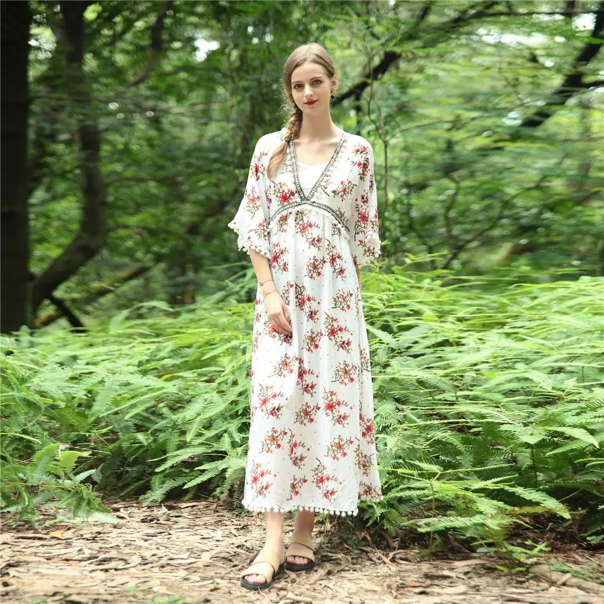 Сексуальное богемное пляжное платье с принтом ананаса и кисточками модное