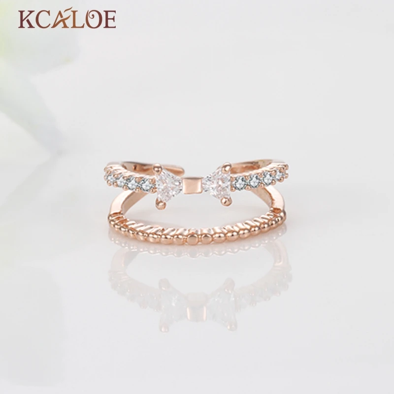 KCALOE Bow-Knot Zirconia Ring Rose Gold Color Adjustable Size Joint Finger Knuckle Anillos Rings Set For Women Bague | Украшения и