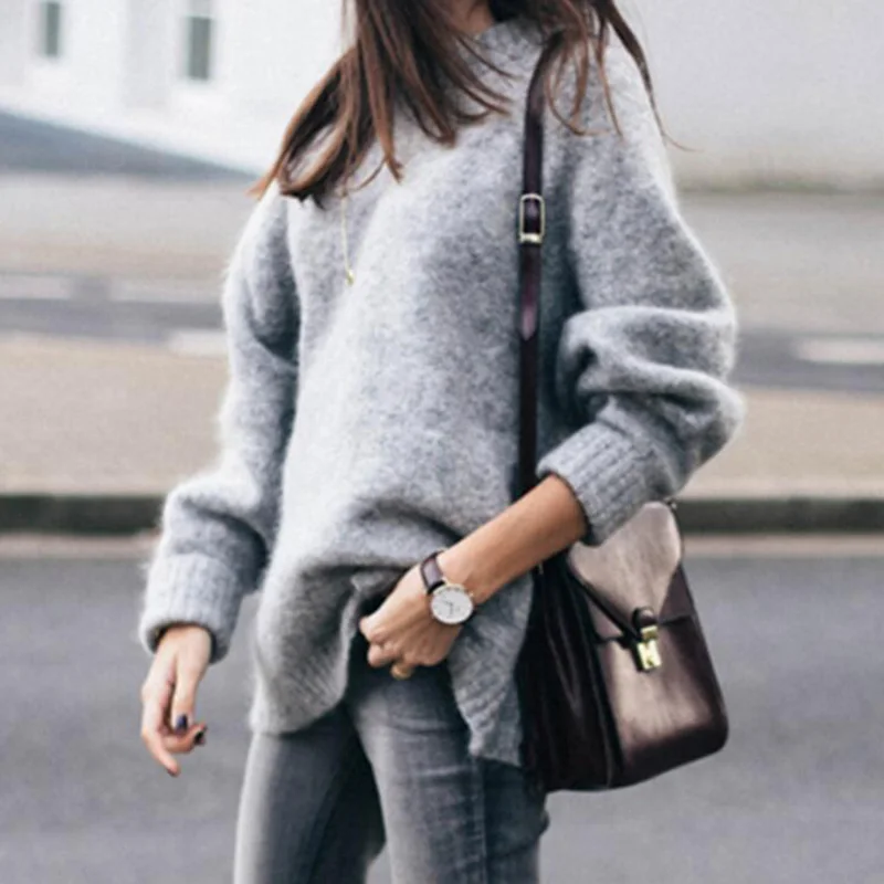 2019 Korean version Autumn Winter Womens Sweater mohair Solid color long sleeve large size Pullover sweater aa1039 | Женская одежда