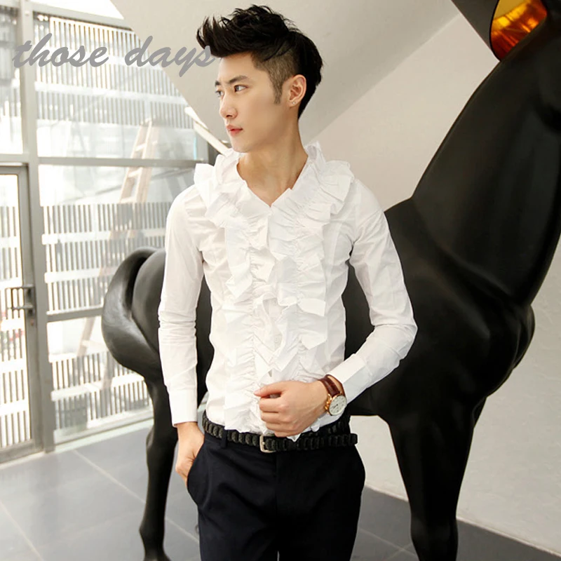 

39-45!!! 2018 new design code man elegant flounce shirt The singer's clothing