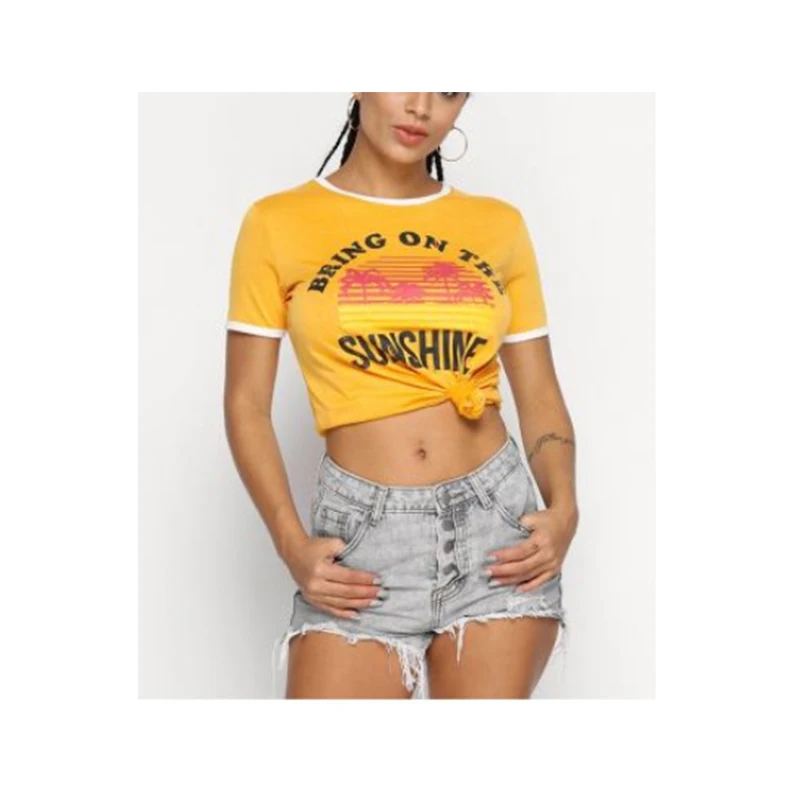 2019 Большие размеры женская футболка летние топы с короткими рукавами Bring On The Sunshine