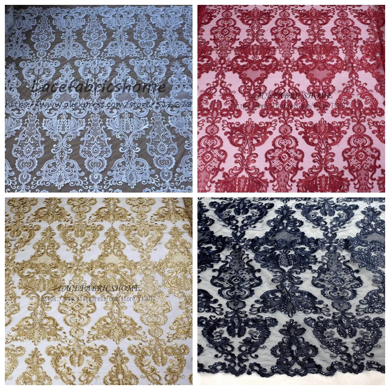 High quality off white/black/gold fashion wedding style sequins cord embroidered wedding/ evinging dress lace fabric by yard | Дом и сад