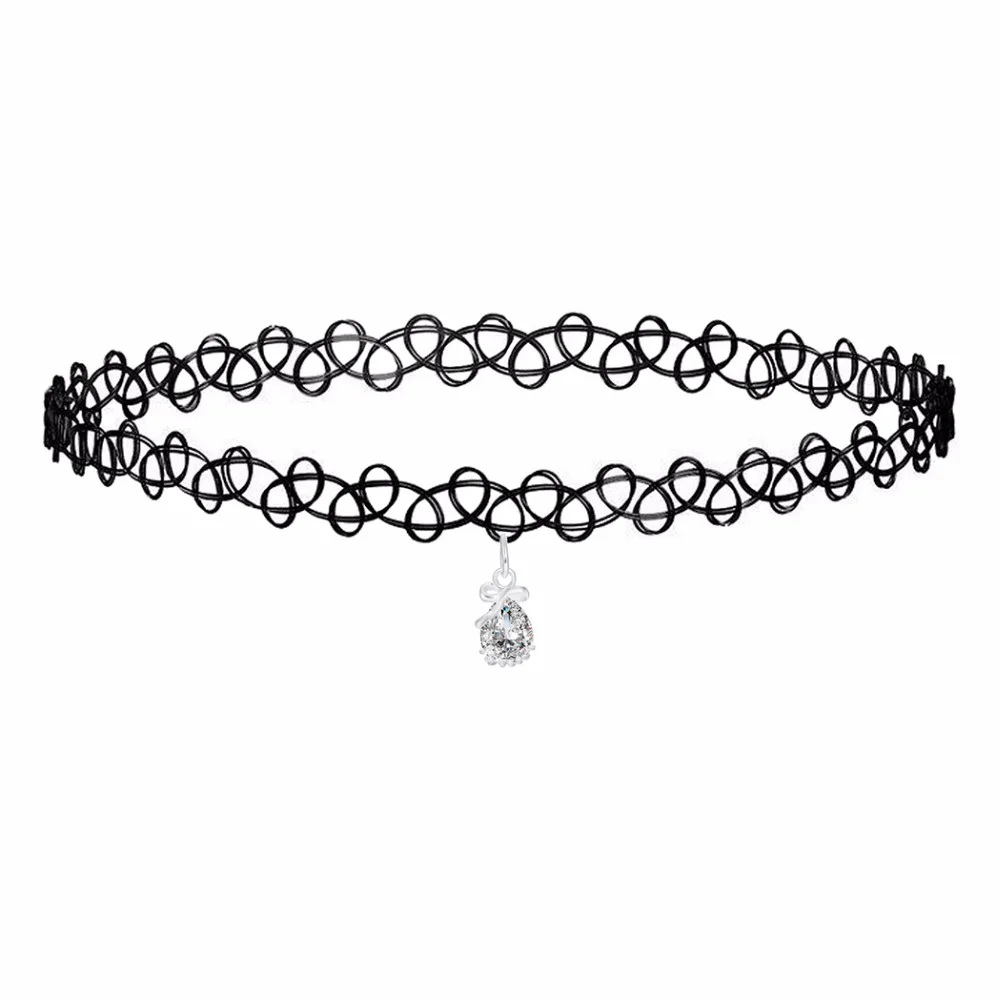 Модный черный кружевной чокер Kinitial белый кристалл подвеска в виде капли воды