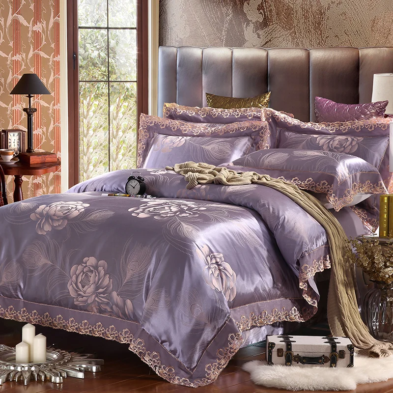 100% modal Natural Green Satin Jacquard four piece bedding package for special offer 1.8 meters bed | Дом и сад