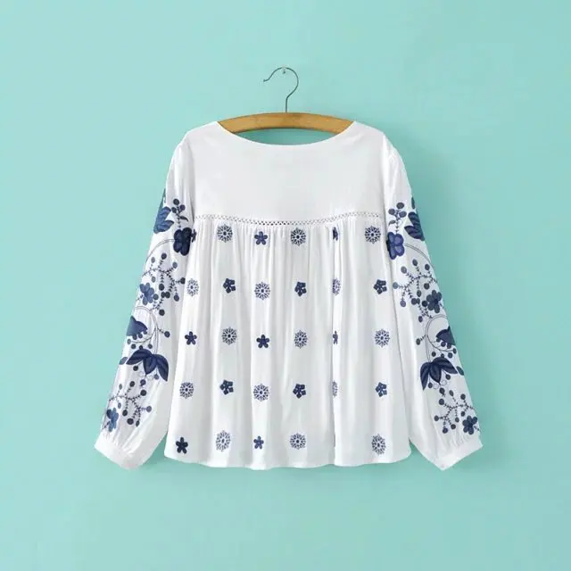 Ladies' Embroidered Peasant Tunic Top Relaxed Fit Blouse Boho Hippie Mexican Loose |