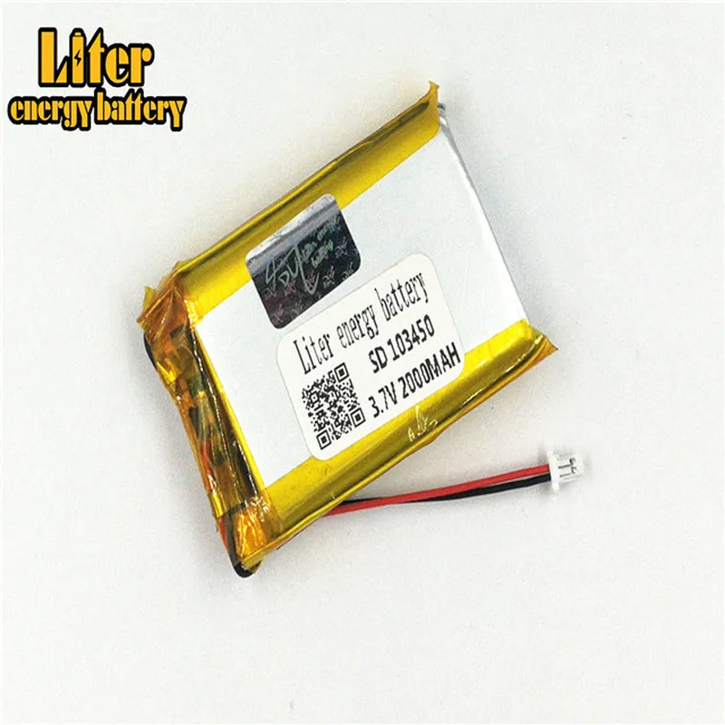 1.0MM 2pin connector Lithium Battery 3.7v 103450 2000mah Rechargeable Li Polymer Battery PL LiPo Battery with Wires