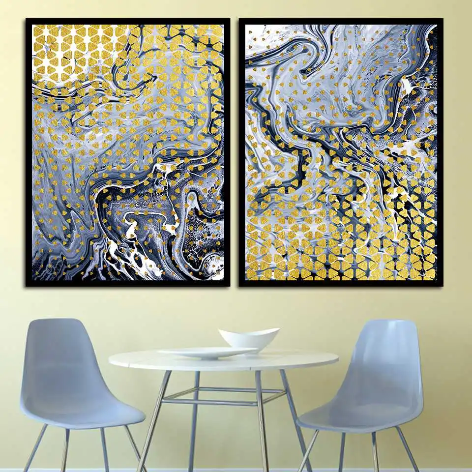 Абстрактные желтые и черные современные картины на холсте настенные