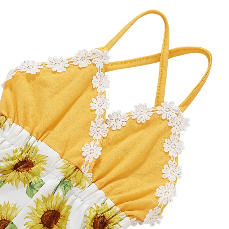 Детский летний кружевной комбинезон без рукавов с цветочным принтом комплект