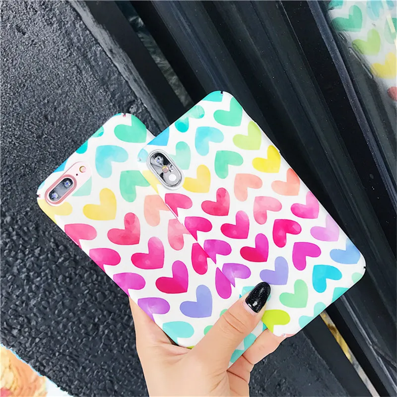 2019 Радуга Сердце чехол для iPhone X 8 7 6 S Plus разноцветное сердце любовь решетки