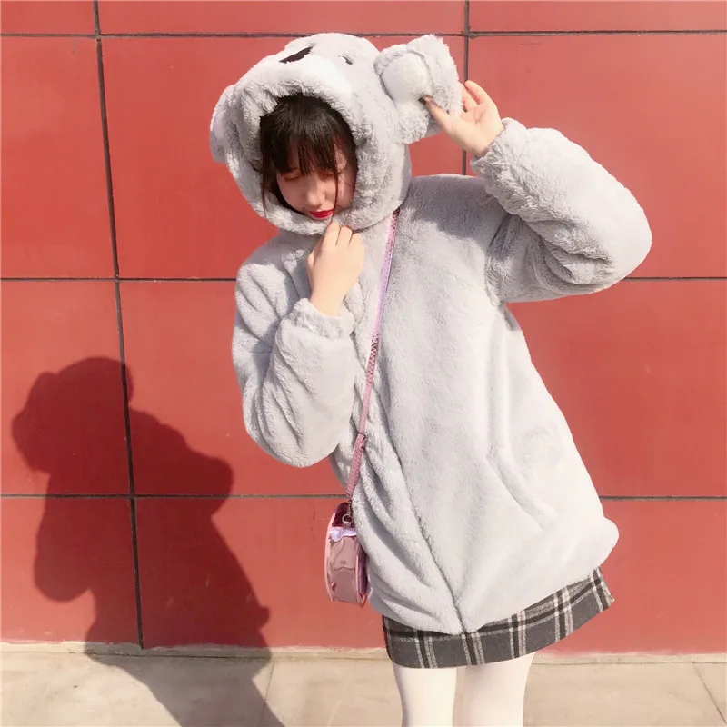 

Autumn 2018 new hoodie Korean student girl cute ear hooded warm zipper jacket Sweatshirts