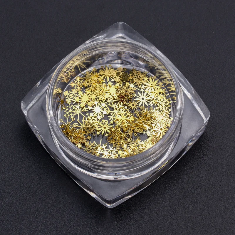 gold 1 коробка/90 шт./компл. 3D Блеск для ногтей Золотые снежинки Блестки для нейл Арта(искусство украшения ногтей) порошок пыль хлопья украшения Дизайн Маникюр - Цвет: gold