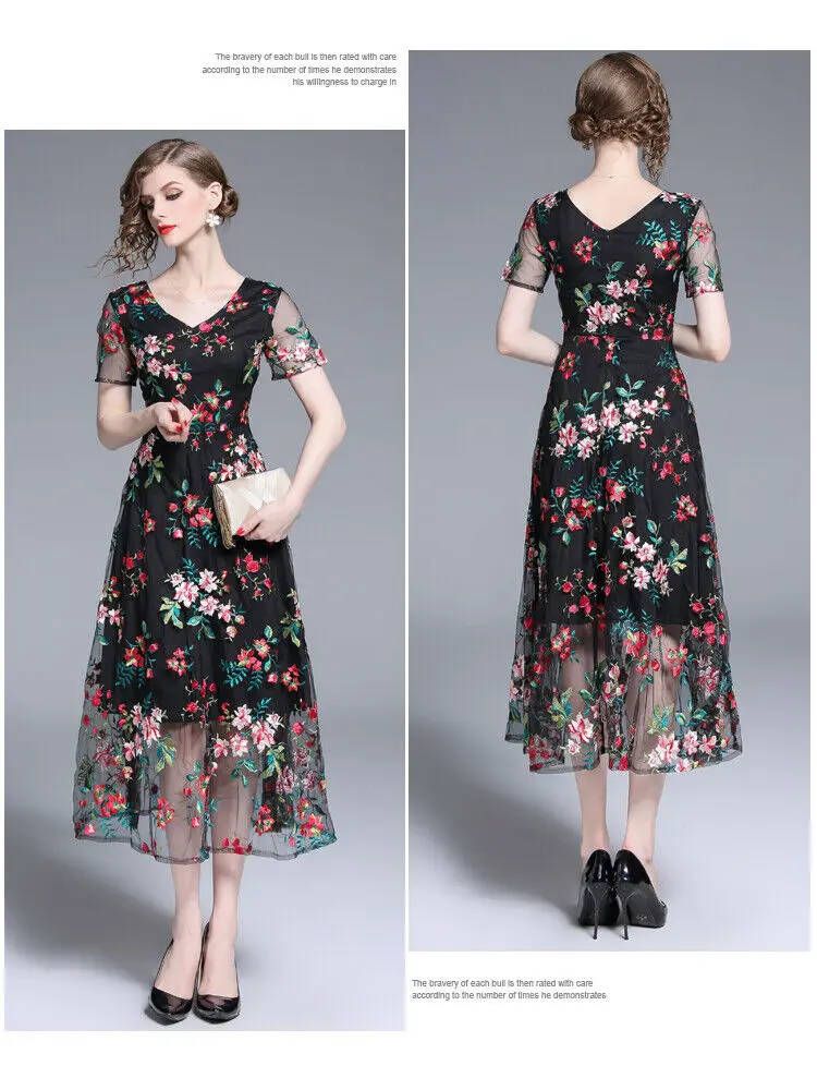 Платье женское длинное средней длины с вышивкой приталенное вечернее деловое