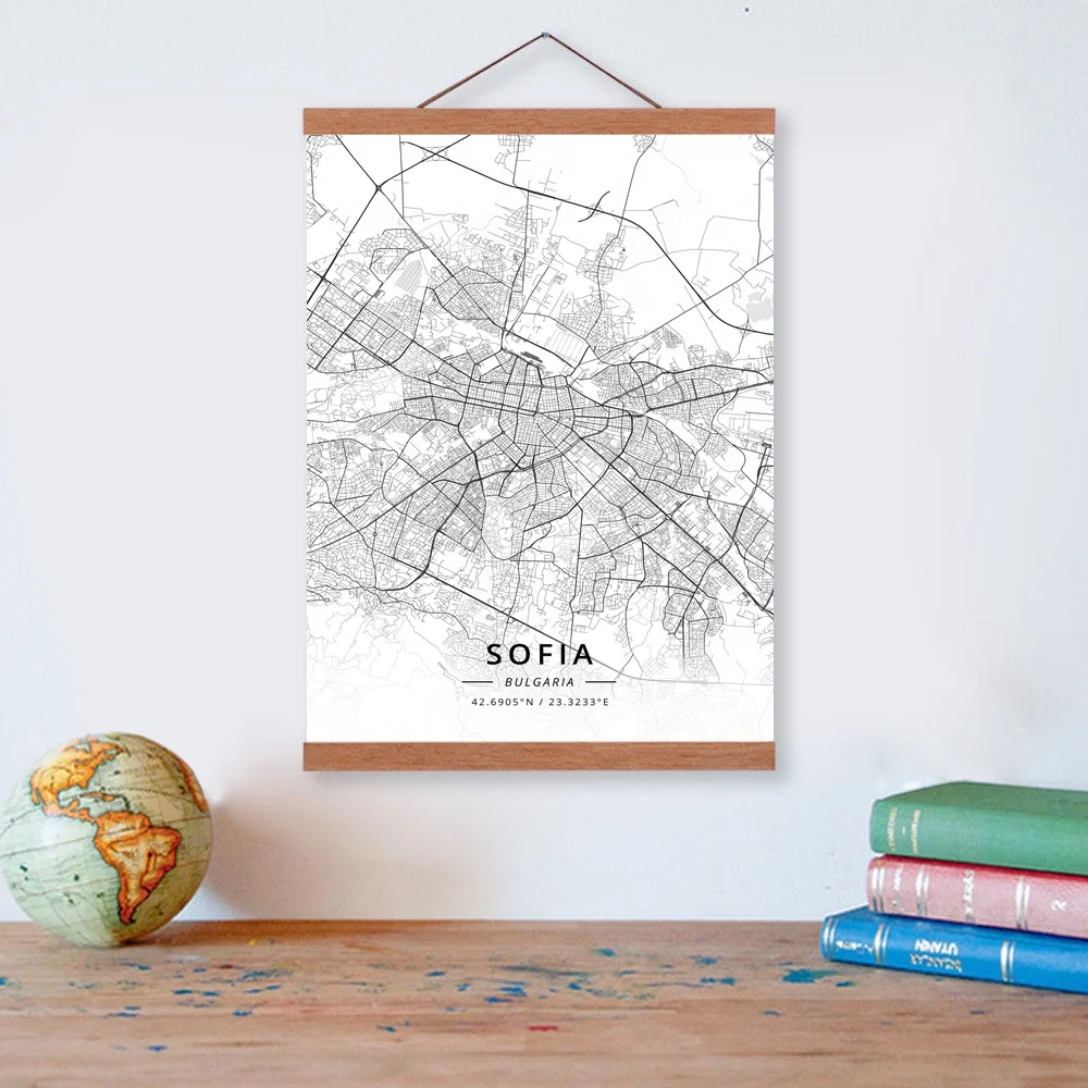 София Болгария Карта города деревянная рамка холст живопись домашний декор