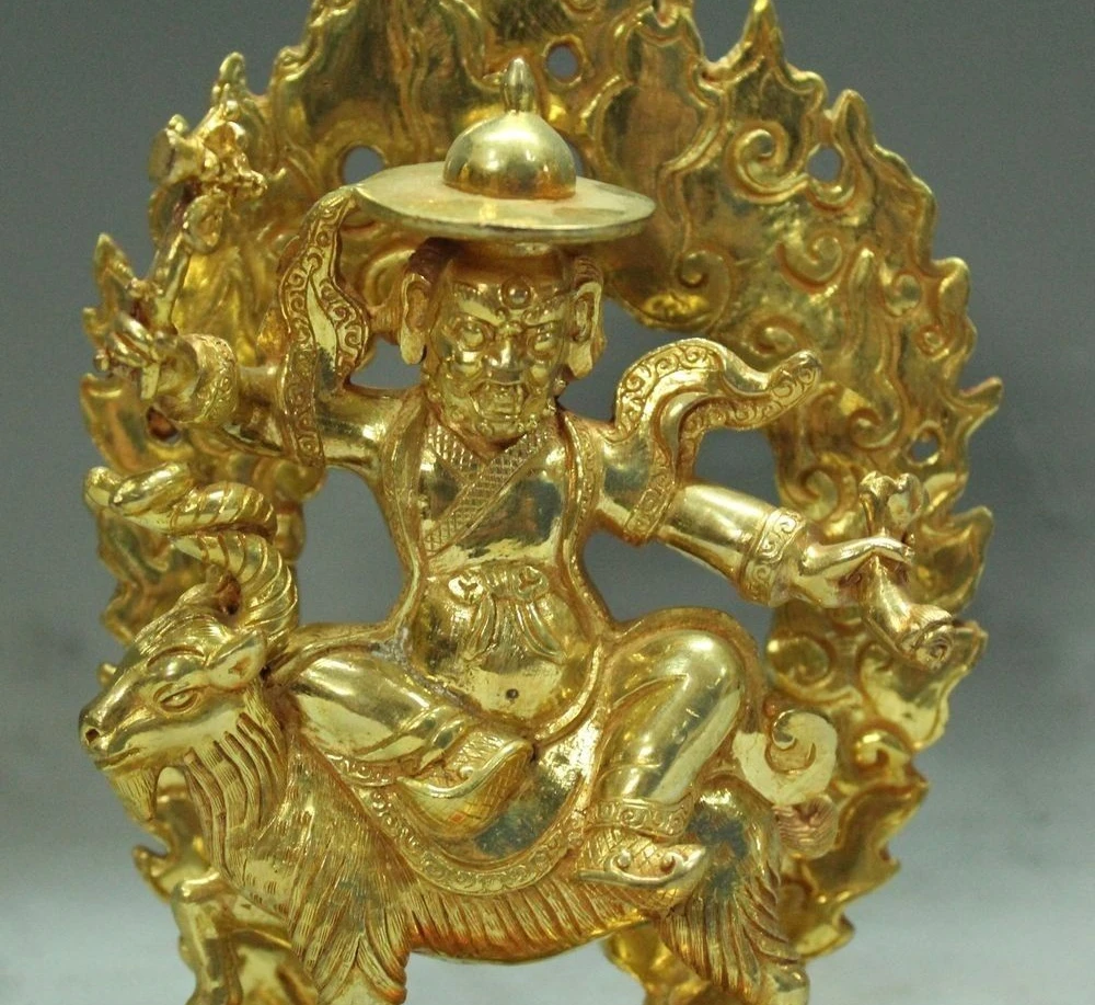 Free shipping 6&quotTibet Tibetan Buddhism Bronze Gilt Gold Seat Sheep Heavenly King Buddha Statue | Дом и сад