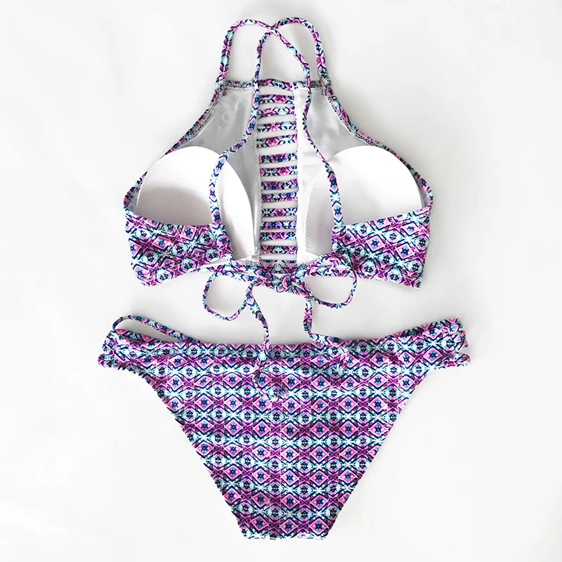 Cupshe River Island ромб печати комплект бикини низкой талией купальный костюм