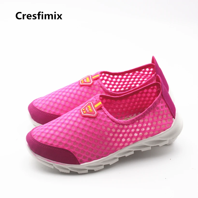 Женские сетчатые туфли Cresfimix дышащие на плоской подошве Нескользящие розовые