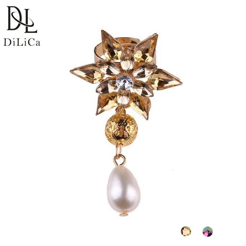 

DiLiCa Fashion Rings Women Adjustable Acrylic Crystal Flower Imitation Pearl Finger Ring Jewelry Gold Color