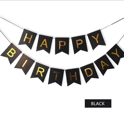 Black Флаги с надписью Happy Birthday свинка праздничные баннеры украшения позолоченный шкафчик для флажок с буквами детская гирлянда для душа вечерние поставки - Цвет: Black