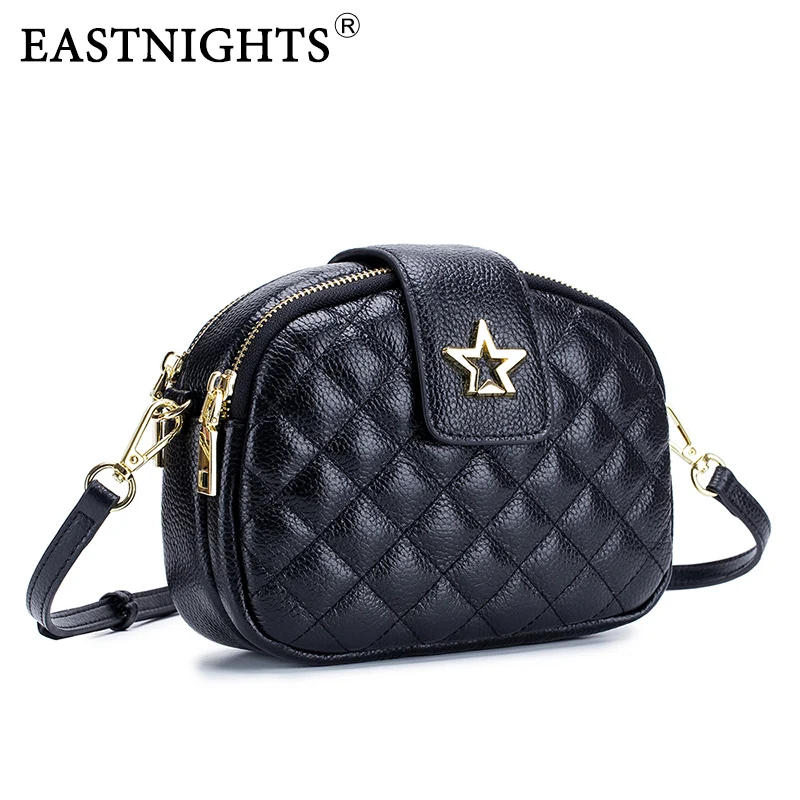 Женская летняя клетчатая сумка EASTNIGHTS мини из натуральной кожи на двойной молнии