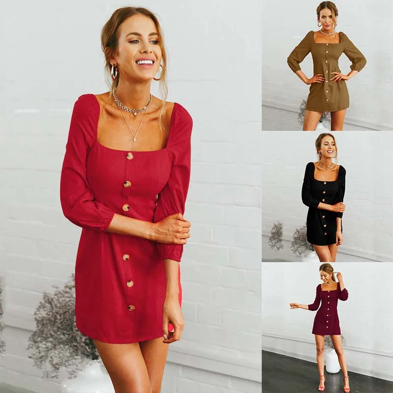 2018 Осень Slim Fit платье Для женщин модные пикантные и пуговицы с длинным рукавом