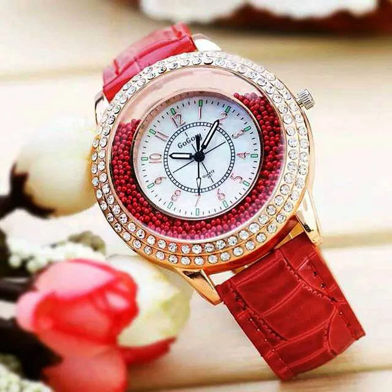 Часы Runer женские стразы роскошные Брендовые часы с кожаным ремешком Лидер продаж