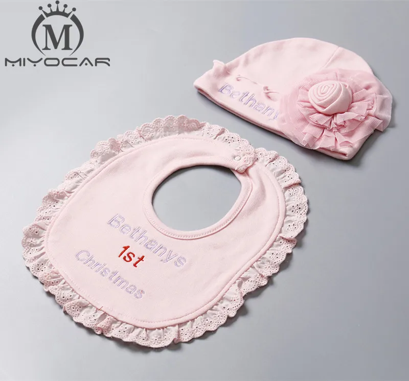 MIYOCAR персонализировать любое имя розовый ребенок шляпа нагрудник Рождество