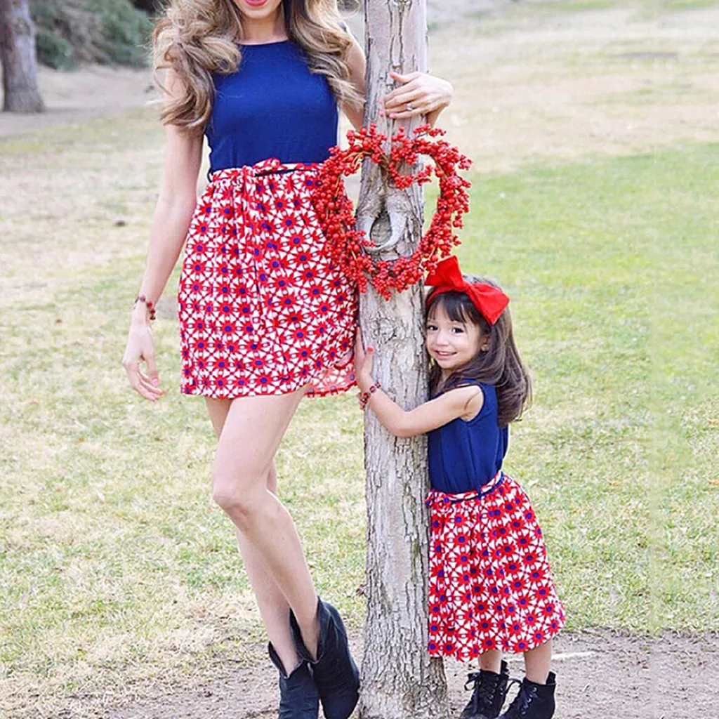 Летнее платье без рукавов для всей семьи Мама и я на 4 июля Одежда девочек deguisement