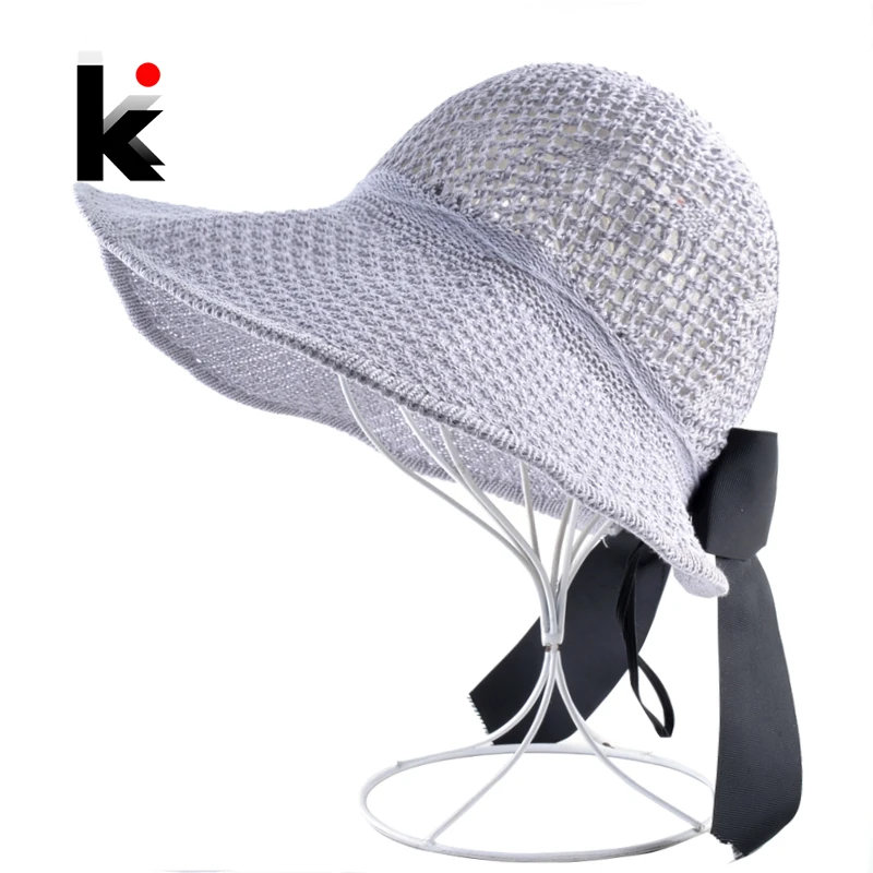 Шляпа от солнца для женщин Лето Элегантный Бант узел широкий пляжный навес