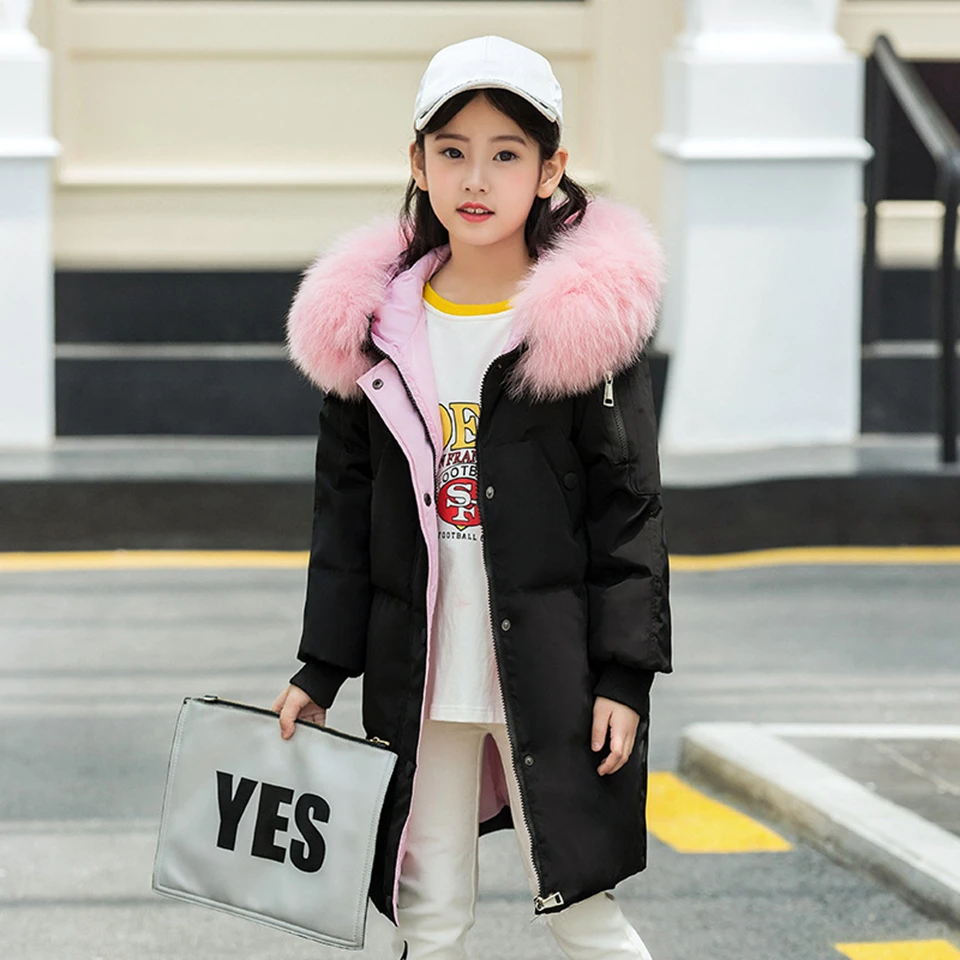 30 degrees Girls clothing duck Down jacket for girl clothes Winter Thicken warm Parka Fur Hooded Children Outerwear Coats