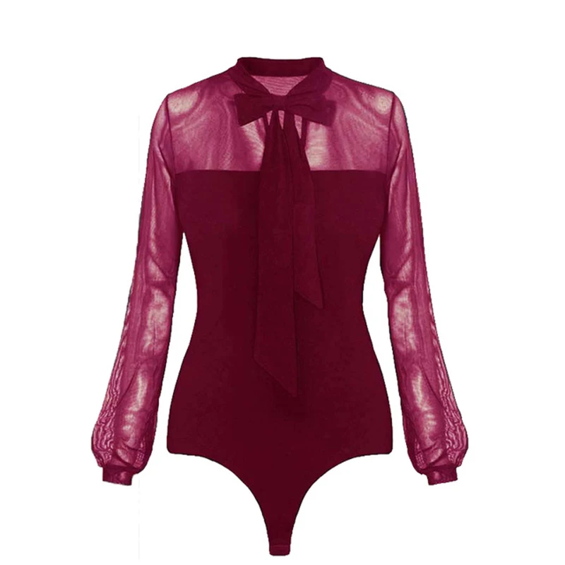 Женское прозрачное Сетчатое боди с бантом соблазнительное трико Тюлевое бандаж