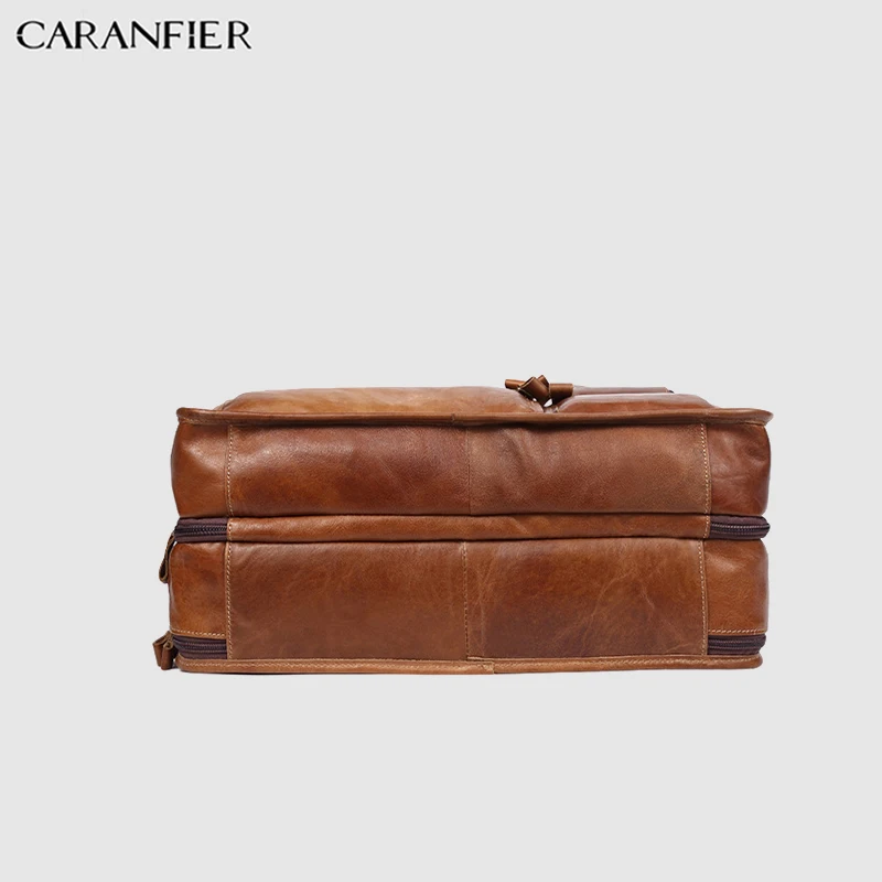 Портфель CARANFIER Мужской винтажный из натуральной коровьей кожи однотонный