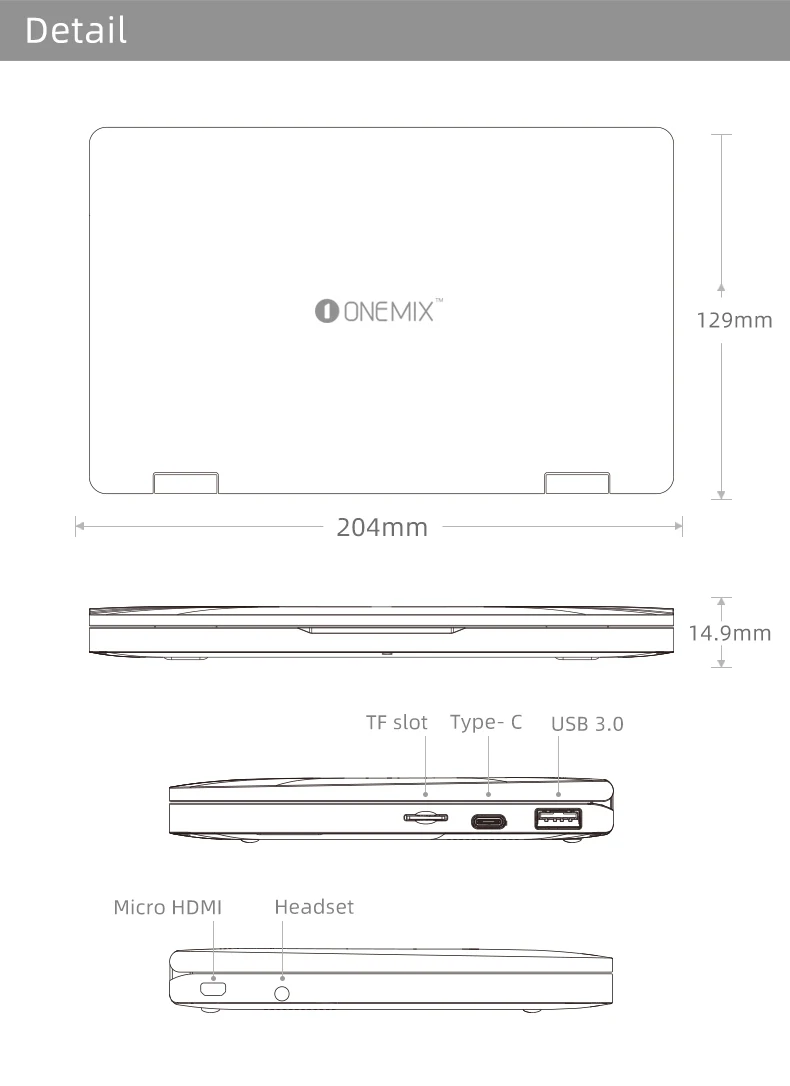 8," 2560*1600 OneMix 3 2-в-1 планшетный ПК Intel Core M3-8100Y 8 Гб 256 клавиатура с подсветкой ноутбука Win10 номерных знаков BT Тетрадь HDMI