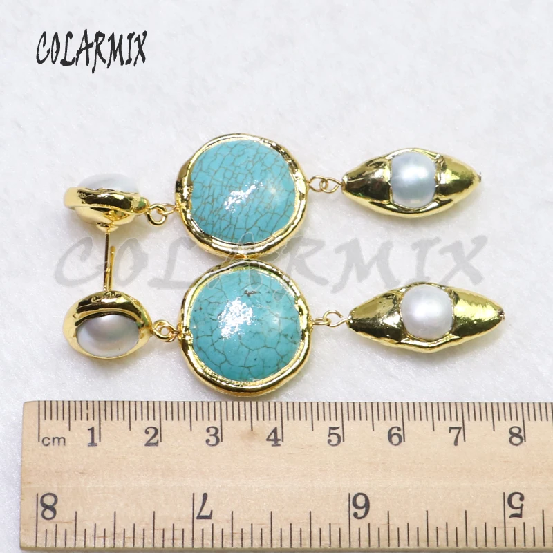 

3 pairs double stone earrings blue stone with pearl jewelry Gems stone jewelry gems jewelry for women hook earring gift 9092