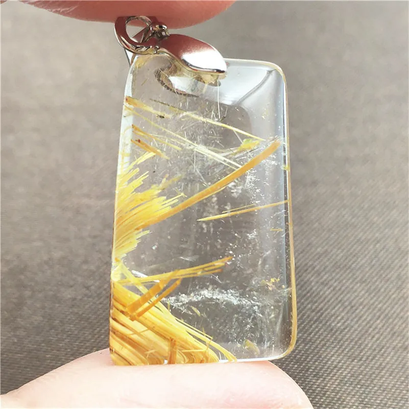 Подвеска из натурального золота Rutilated Quartz прямоугольник драгоценный камень