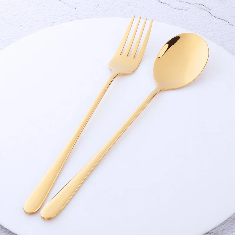 gold 1 set(2pcs) 2 шт./компл. столовая ложка и вилка набор Нержавеющая сталь вилка золото столовая посуда Кухня посуда Красочные Ложка Детская безопасность для взрослых столовые приборы - Color: gold 1 set(2pcs)