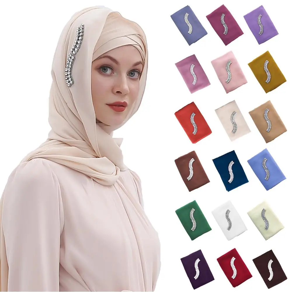 

Fashion Muslim Women Chiffon Long Scarf Shawl Hijab Head Wrap Rhinestone Scarve Headscarf Turban Islamic Arab Khimar Stole Hijab