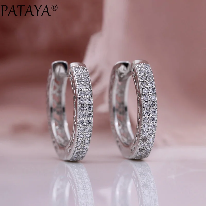 Женские круглые серьги PATAYA из белого золота с натуральным кубическим цирконием в