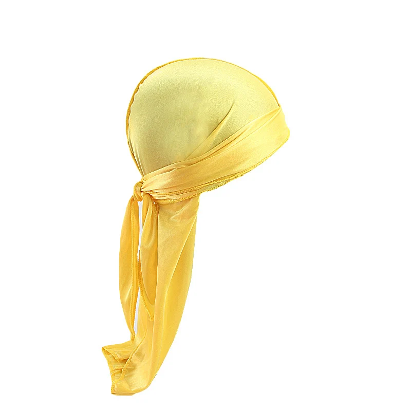Цвет: желтый Новинка, одноцветная модная шелковистая Кепка Durag для женщин и мужчин, хип-хоп кепка, обруч для волос на голову, Doo Rag - Цвет: Цвет: желтый