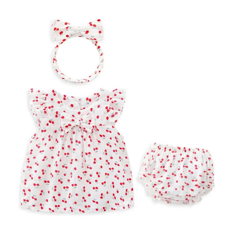 Летнее модное платье для малышей милое Розовое комплект из 100% хлопка 3 предметов