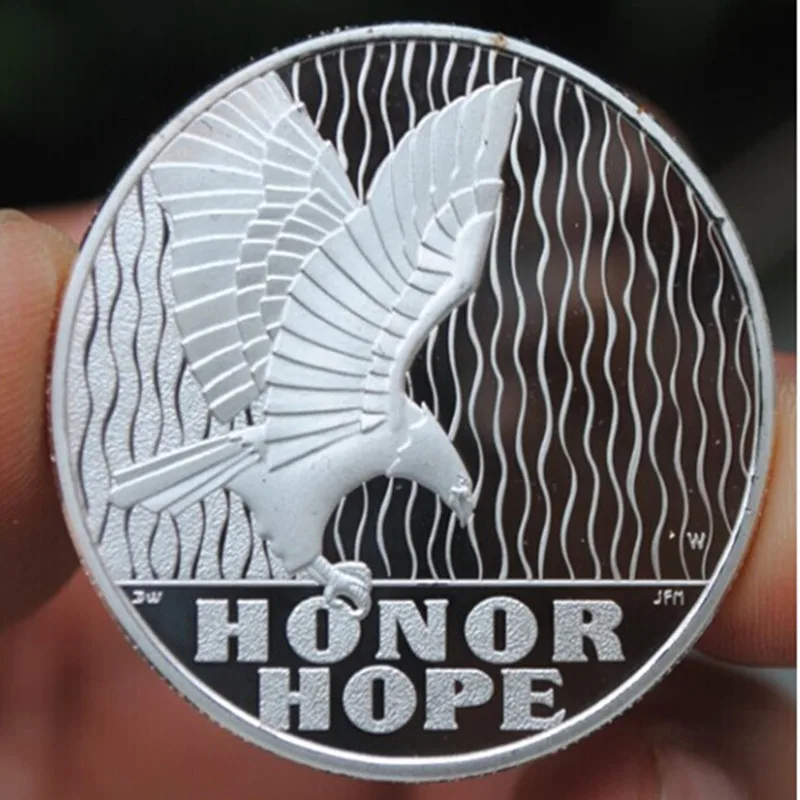 

5 pcs The 2001 - 2011 911 always rembemer honor hope badge silver plated badge 40 mm souvenir collectible decoration coin