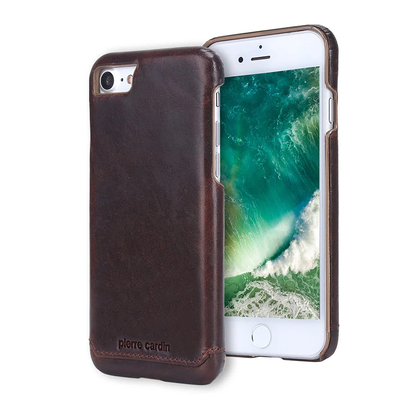 Чехол для телефона Pierre Cardin для iPhone 7 8, роскошный чехол из натуральной кожи, ультра тонкий жесткий чехол для iPhone 7 8, чехол Coque - Цвет: Dark Brown
