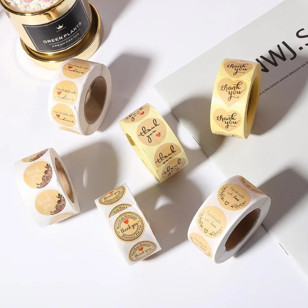 500 шт/рулон спасибо стикер Любовь Сердце Форма мультфильм круглый стикер-ярлык s